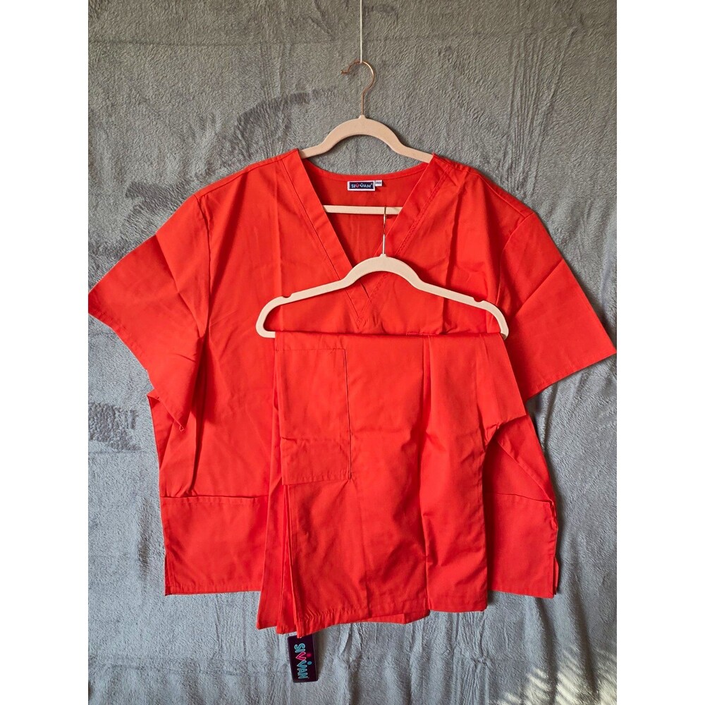 SIVVAN Unisex Medical Scrub Set Top & Pants Orange 5X Nurse Healthcare Plus Size